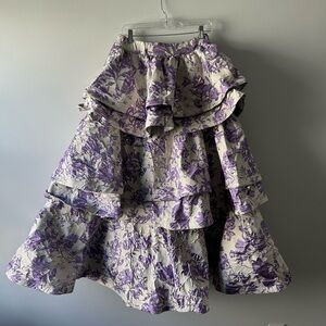 Buru purple printed jaquard tiered ruffle skirt